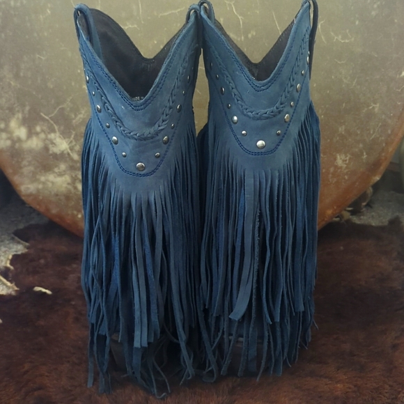 LIBERTY BLACK LB71124 "Vegas" Russian Blue fringe cowgirl boots snip toe sz 10 - Picture 6 of 16